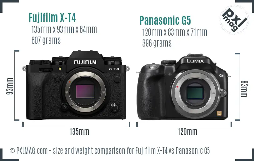 Fujifilm X-T4 vs Panasonic G5 size comparison