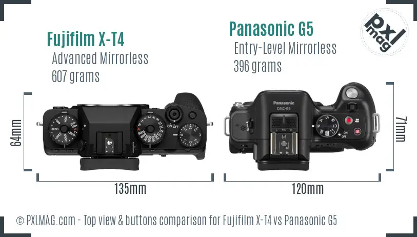 Fujifilm X-T4 vs Panasonic G5 top view buttons comparison