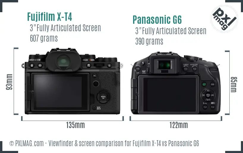 Fujifilm X-T4 vs Panasonic G6 Screen and Viewfinder comparison