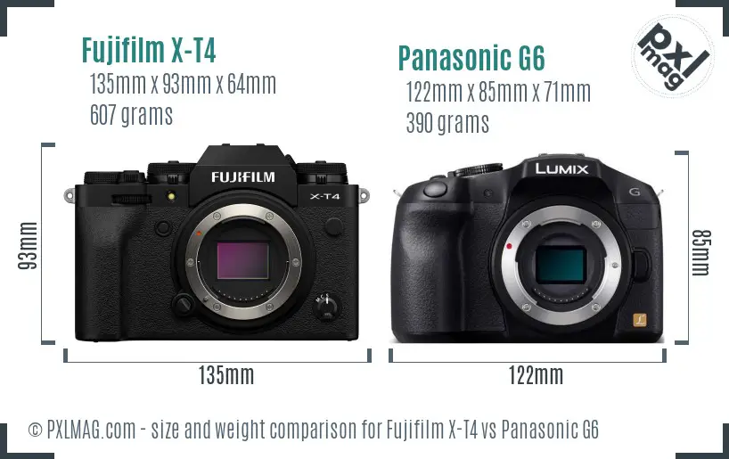 Fujifilm X-T4 vs Panasonic G6 size comparison