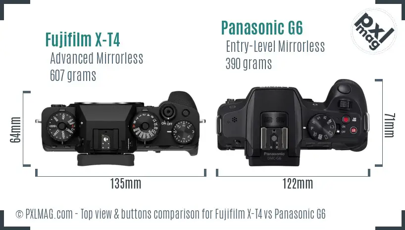 Fujifilm X-T4 vs Panasonic G6 top view buttons comparison