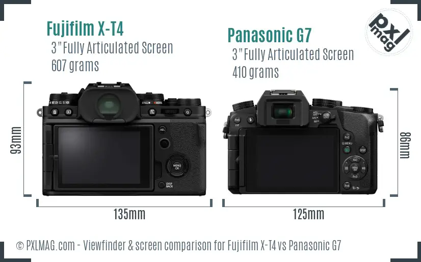 Fujifilm X-T4 vs Panasonic G7 Screen and Viewfinder comparison