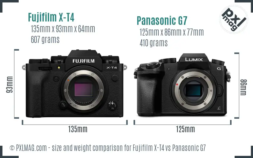 Fujifilm X-T4 vs Panasonic G7 size comparison