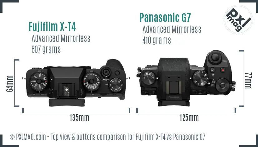 Fujifilm X-T4 vs Panasonic G7 top view buttons comparison
