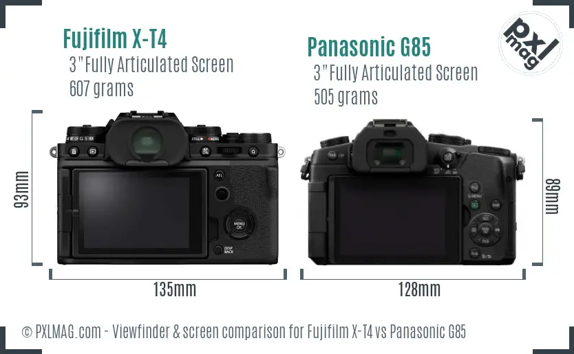 Fujifilm X-T4 vs Panasonic G85 Screen and Viewfinder comparison