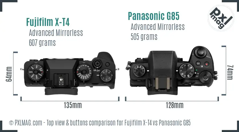 Fujifilm X-T4 vs Panasonic G85 top view buttons comparison