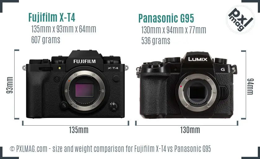 Fujifilm X-T4 vs Panasonic G95 size comparison