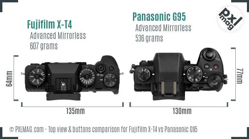 Fujifilm X-T4 vs Panasonic G95 top view buttons comparison