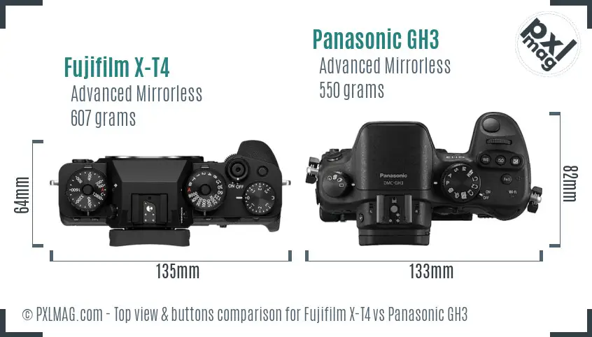 Fujifilm X-T4 vs Panasonic GH3 top view buttons comparison