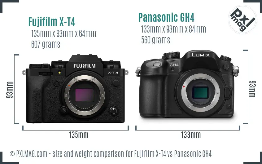 Fujifilm X-T4 vs Panasonic GH4 size comparison