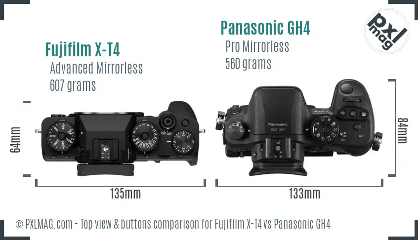 Fujifilm X-T4 vs Panasonic GH4 top view buttons comparison
