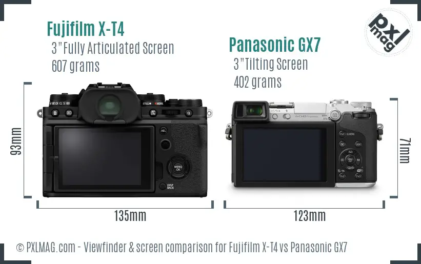 Fujifilm X-T4 vs Panasonic GX7 Screen and Viewfinder comparison