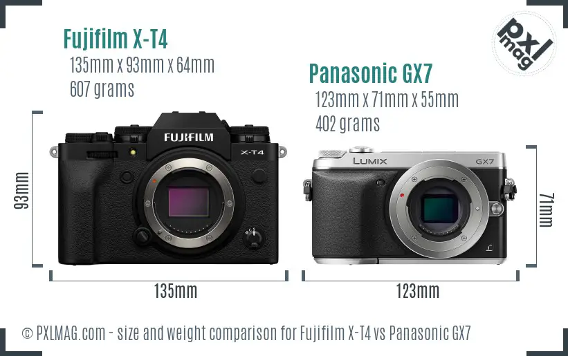Fujifilm X-T4 vs Panasonic GX7 size comparison