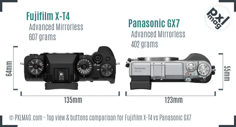 Fujifilm X-T4 vs Panasonic GX7 top view buttons comparison