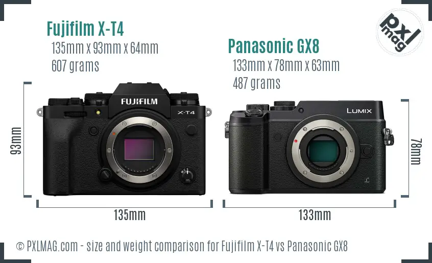Fujifilm X-T4 vs Panasonic GX8 size comparison