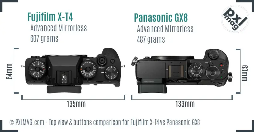 Fujifilm X-T4 vs Panasonic GX8 top view buttons comparison