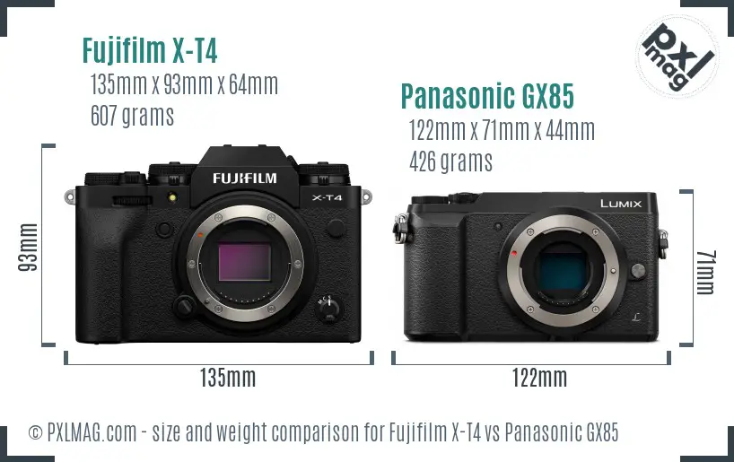 Fujifilm X-T4 vs Panasonic GX85 size comparison