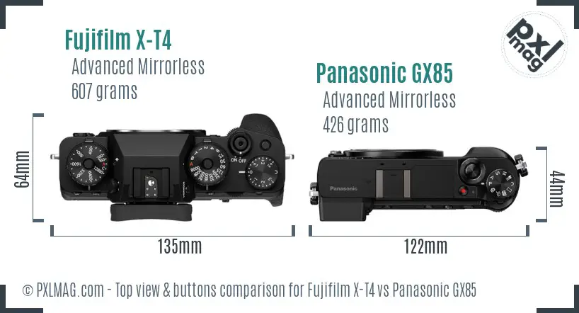 Fujifilm X-T4 vs Panasonic GX85 top view buttons comparison