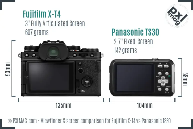 Fujifilm X-T4 vs Panasonic TS30 Screen and Viewfinder comparison