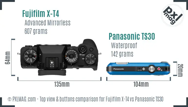 Fujifilm X-T4 vs Panasonic TS30 top view buttons comparison