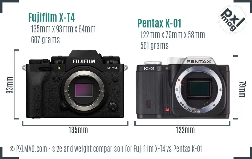 Fujifilm X-T4 vs Pentax K-01 size comparison