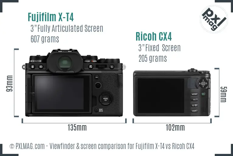 Fujifilm X-T4 vs Ricoh CX4 Screen and Viewfinder comparison