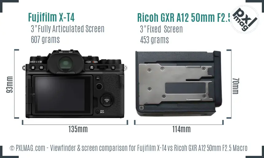 Fujifilm X-T4 vs Ricoh GXR A12 50mm F2.5 Macro Screen and Viewfinder comparison