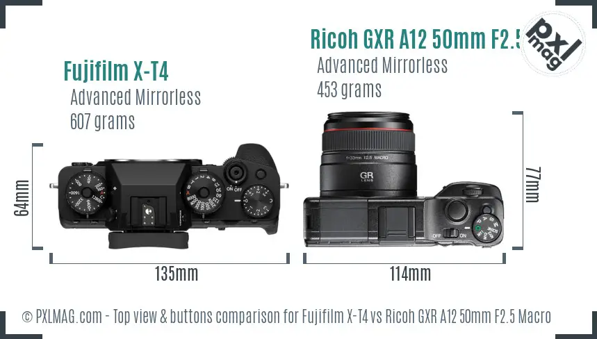 Fujifilm X-T4 vs Ricoh GXR A12 50mm F2.5 Macro top view buttons comparison