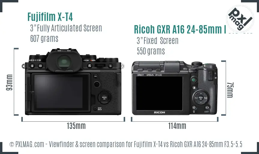Fujifilm X-T4 vs Ricoh GXR A16 24-85mm F3.5-5.5 Screen and Viewfinder comparison