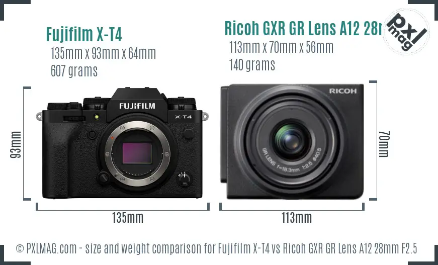 Fujifilm X-T4 vs Ricoh GXR GR Lens A12 28mm F2.5 size comparison