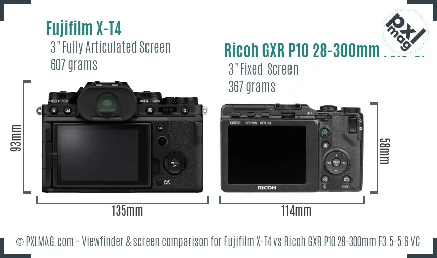 Fujifilm X-T4 vs Ricoh GXR P10 28-300mm F3.5-5.6 VC Screen and Viewfinder comparison
