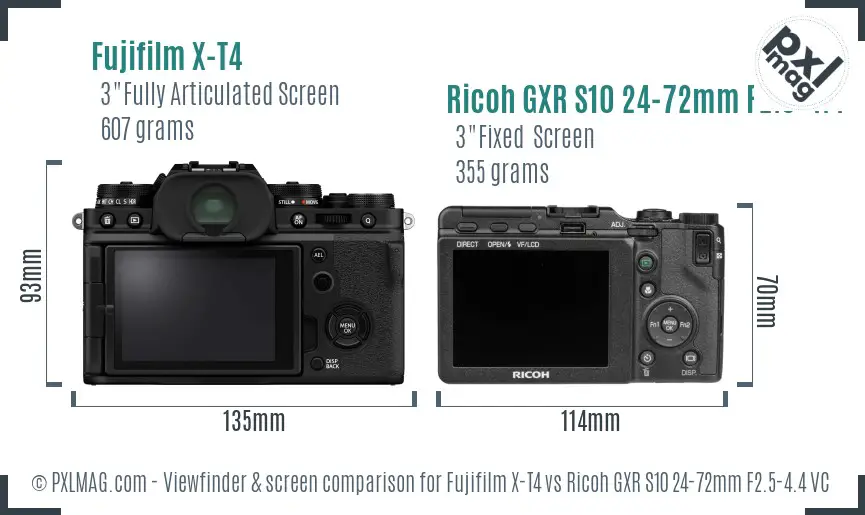 Fujifilm X-T4 vs Ricoh GXR S10 24-72mm F2.5-4.4 VC Screen and Viewfinder comparison