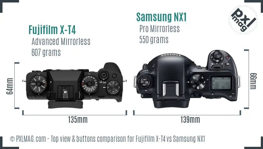 Fujifilm X-T4 vs Samsung NX1 top view buttons comparison