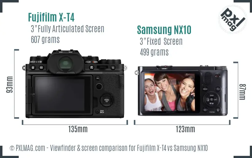 Fujifilm X-T4 vs Samsung NX10 Screen and Viewfinder comparison