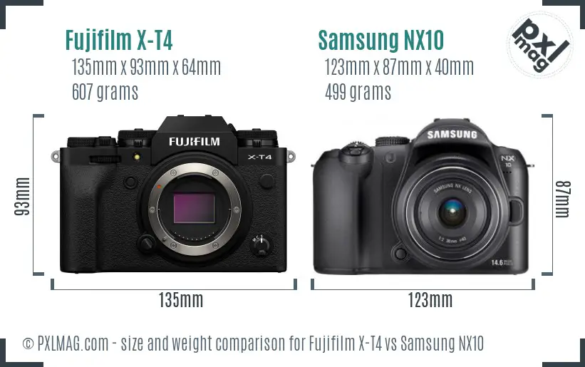 Fujifilm X-T4 vs Samsung NX10 size comparison