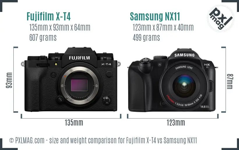 Fujifilm X-T4 vs Samsung NX11 size comparison