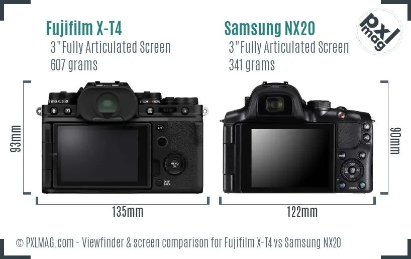 Fujifilm X-T4 vs Samsung NX20 Screen and Viewfinder comparison