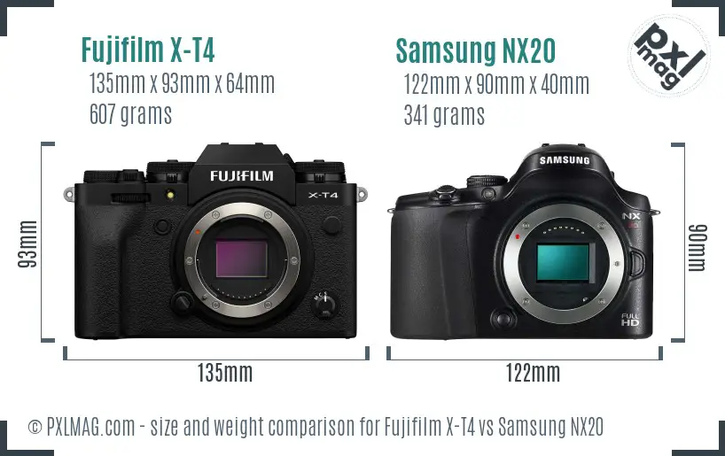 Fujifilm X-T4 vs Samsung NX20 size comparison