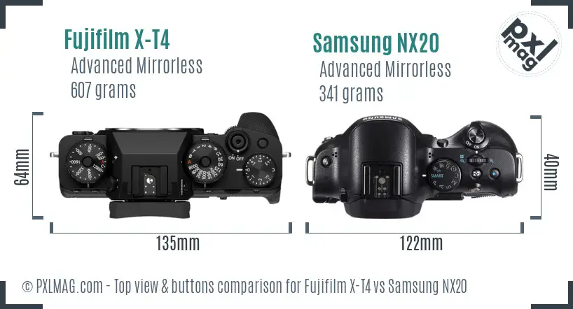 Fujifilm X-T4 vs Samsung NX20 top view buttons comparison