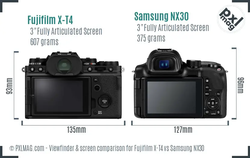 Fujifilm X-T4 vs Samsung NX30 Screen and Viewfinder comparison