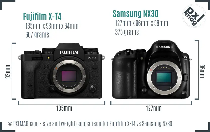 Fujifilm X-T4 vs Samsung NX30 size comparison
