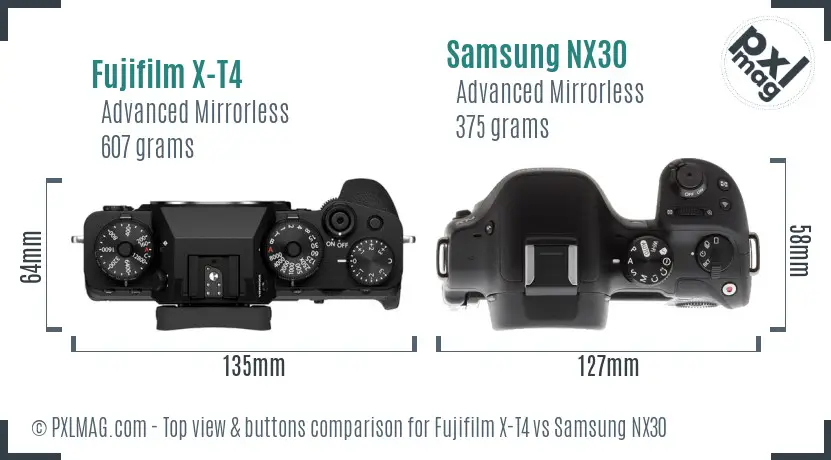 Fujifilm X-T4 vs Samsung NX30 top view buttons comparison