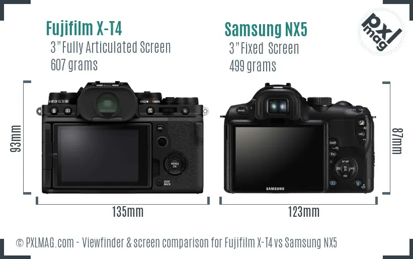 Fujifilm X-T4 vs Samsung NX5 Screen and Viewfinder comparison