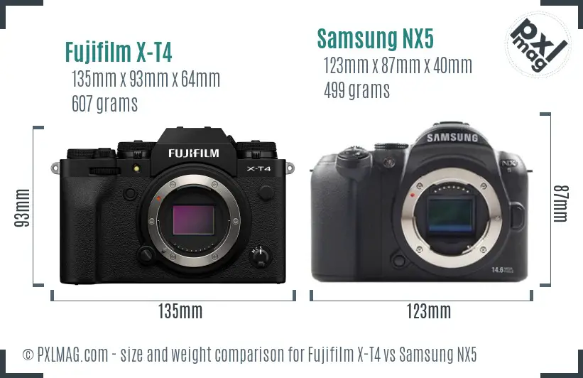 Fujifilm X-T4 vs Samsung NX5 size comparison