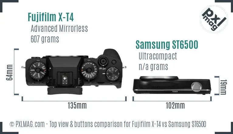 Fujifilm X-T4 vs Samsung ST6500 top view buttons comparison