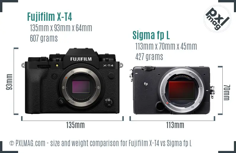 Fujifilm X-T4 vs Sigma fp L size comparison
