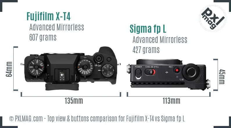 Fujifilm X-T4 vs Sigma fp L top view buttons comparison