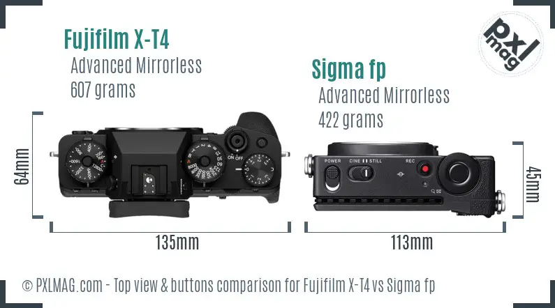 Fujifilm X-T4 vs Sigma fp top view buttons comparison