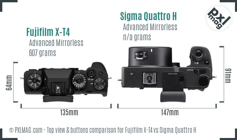 Fujifilm X-T4 vs Sigma Quattro H top view buttons comparison