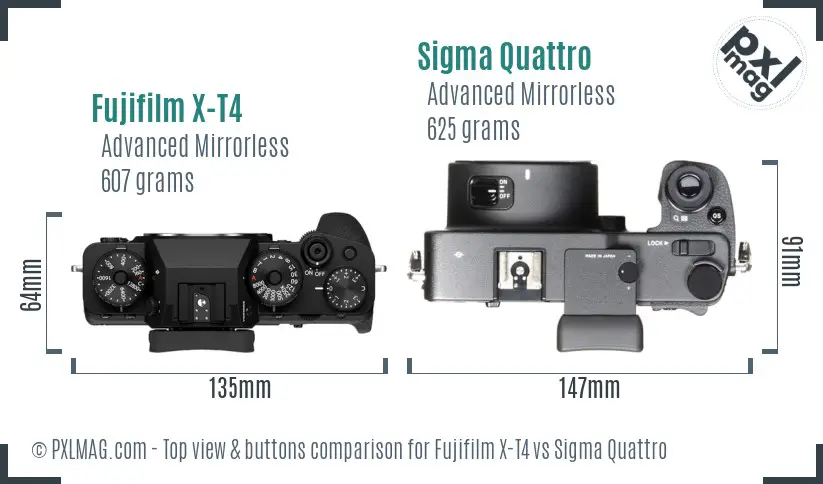 Fujifilm X-T4 vs Sigma Quattro top view buttons comparison